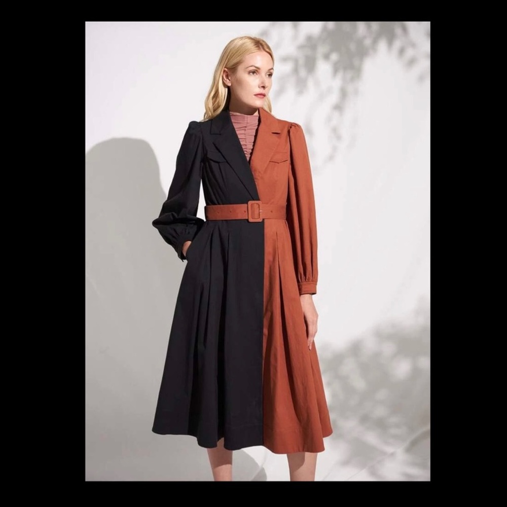 MOTF by SheIN Two-Tone Cotton-Blend Belted Trench
